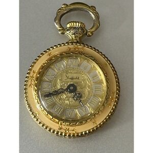 Vintage Ladies Sheffield Wind Gold Tone Necklace Fob Pocket Watch Working